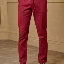 Tasva Men Mid Rise Plain Straight Cotton Linen Regular Trousers-image-24