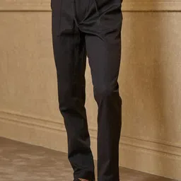 Tasva Men Mid Rise Plain Straight Cotton Linen Regular Trousers-image-23