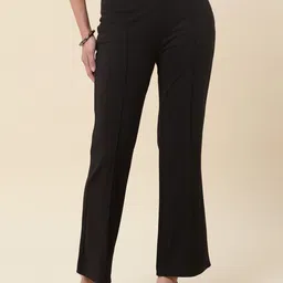 FITHUB Women Smart Flared High-Rise Lint Free Cotton Wide Leg Formal Trousers-image-28