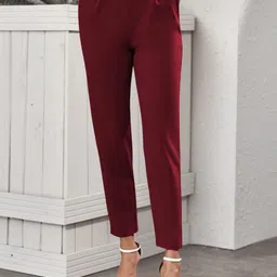 BAESD Women Smart Tapered Fit High-Rise Wrinkle Free Formal Trousers-image-46