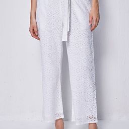 COVER STORY Women White Floral Self Design Mid-Rise Schiffli Cotton Parallel Trouser-image-98
