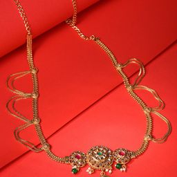 Saraf RS Jewellery Gold-Plated Green & White Kundan Studded & Beaded Waist Chain-picture-0