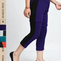 IndiWeaves Girls Pack Of 4 Colourblocked Pure Cotton Capris-image-85