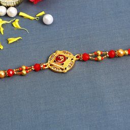 Aapno Rajasthan Red & Gold-Toned Beaded OM Rakhi-image-88
