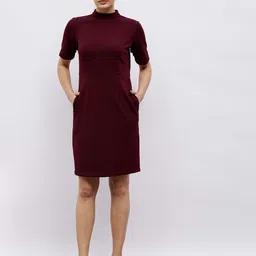 SALT ATTIRE Short Sleeves High Neck Sheath Dress-image-60