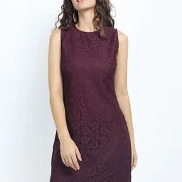 Tokyo Talkies Maroon Floral Lace Sheath Dress-picture-42
