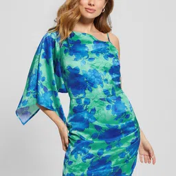 GUESS Women Floral Printed One Shoulder Flared Sleeves Sheath Dress-image-3