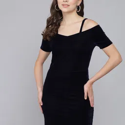 VAARARO Shoulder Straps Cold-Shoulder Sleeves Velvet Sheath Dress-image-76