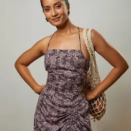 CMGE Floral Print Shoulder Straps Satin Sheath Maxi Dress-picture-23