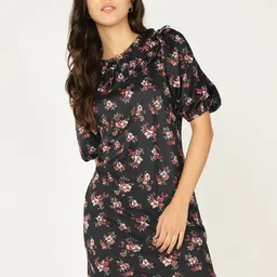 DressBerry Floral Printed Puff Sleeve A-Line Dress-image-32