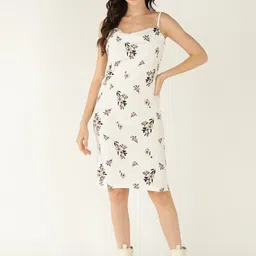 Mast & Harbour White & Brown Floral Printed Sleeveless Sheath Dress-picture-48