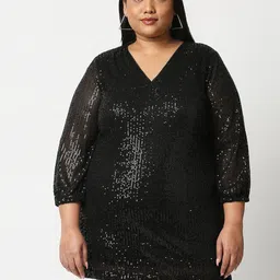 20Dresses Women Plus Size Black Embellished v-neck Sheath Dress-5