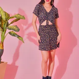 DEBONATELLA Floral Print V-Neck Cut Out Mini Sheath Dress-image-38