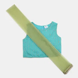 V-Mart Girls Striped Sequined Cotton Crop Top With Dupatta-7