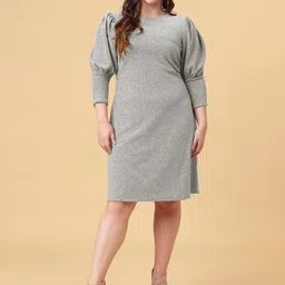 Curvy Lane Puff Sleeves Blingy Sheath Dress-image-59