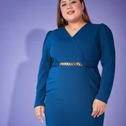 SASSAFRAS Plus Size V-Neck Belted Bodycon Dress-12
