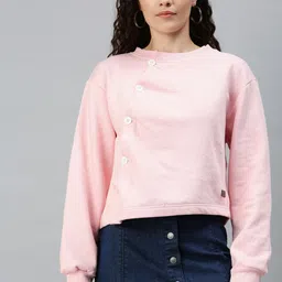 Campus Sutra Women Pink Solid Front-Open Sweatshirt-image-23
