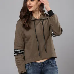 Campus Sutra Women Green Hooded Sweatshirt-picture-1