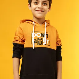 Instafab Boys Mustard Colourblocked Hooded Sweatshirt-11