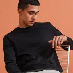 DAMENSCH Men Solid Black Premium Cotton Regular Fit Sweatshirts-image-46