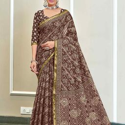 HERE&NOW Zari Pure Cotton Bagru Saree-image-3