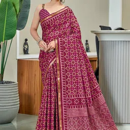 HERE&NOW Ajrak Block Pure Cotton Bagru Saree-image-73