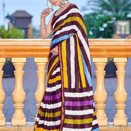 HERE&NOW Striped Pure Cotton Bagru Saree-image-88