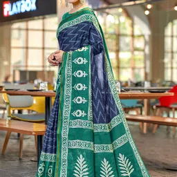 HERE&NOW Ajrak Block Pure Cotton Bagru Saree-image-51