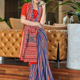 HERE&NOW Ethnic Motifs Printed Pure Cotton Bagru Saree-image-87
