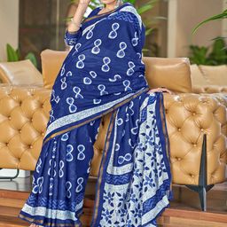 HERE&NOW Floral Printed Pure Cotton Bagru Saree-image-97