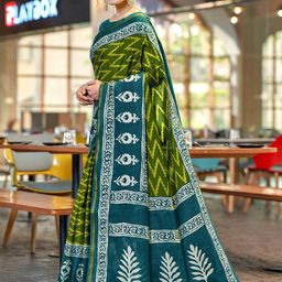 HERE&NOW Printed Zari Pure Cotton Bagru Saree-image-11