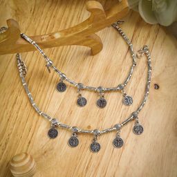 Priyaasi Set Of 2 Oxidised Silver-Toned & Plated Anklets-3