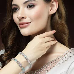 Anouk Set of 2 Pink & Silver-plated AD-Studded Bangles-29