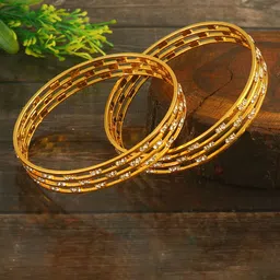 Jewar Mandi Set Of 2 Gold-Plated AD & CZ Studded Bangles-image-31