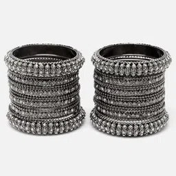 Aazeen Set of 28 Silver-Plated Stone-Studded Bangles-15