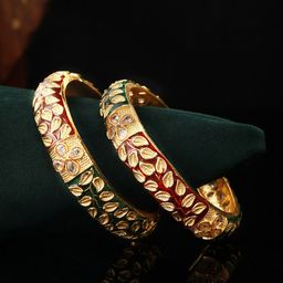 Priyaasi Set of 2 Gold-Plated Stone-Studded Bangles-image-4