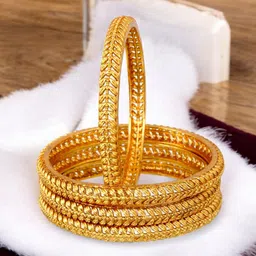 LUCKY JEWELLERY Set Of 4 18k One Gram Gold Plated Bangles-16