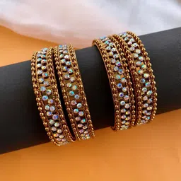 ATIBELLE Set Of 4 Copper-Plated Stone Studded Bangle-37