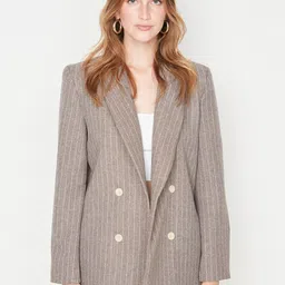 Trendyol Striped Double-Breasted Notched Lapel Blazers-image-71