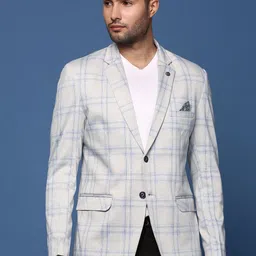 SHOWOFF Checked Notched Lapel Slim-Fit Single Breasted Blazers-image-48