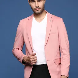 SHOWOFF Slim Fit Notched Lapel Single Breasted Cotton Blazers-image-57