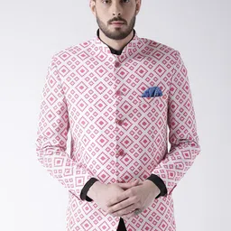 Hangup Men Pink & White Printed Single Breasted Blazers-image-35