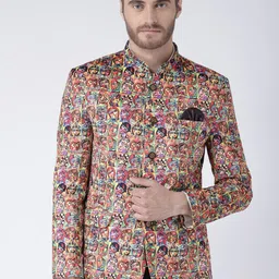 Hangup Men Red & Purple Printed Single Breasted Blazers-image-49