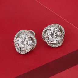 Carlton London Silver-Toned Rhodium-Plated CZ Studs-18