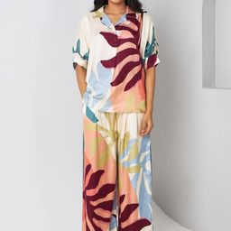 Vedika M Abstract Printed Shirt Collar Top & Trousers-picture-25