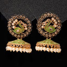 ADIVA Gold-Plated Peacock Shaped Jhumkas-image-34