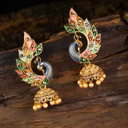 Zaveri Pearls Multicoloured Peacock Shaped Jhumkas-9