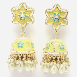 Aazeen Gold-Plated Dome Shaped Kundan-Pearls studded Jhumkas-picture-44
