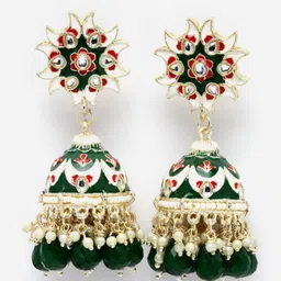 Aazeen Gold-Plated Dome Shaped Kundan-Pearls studded Jhumkas-picture-22