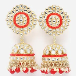 Aazeen Gold-Plated Dome Shaped Kundan-Pearls studded Jhumkas-picture-42